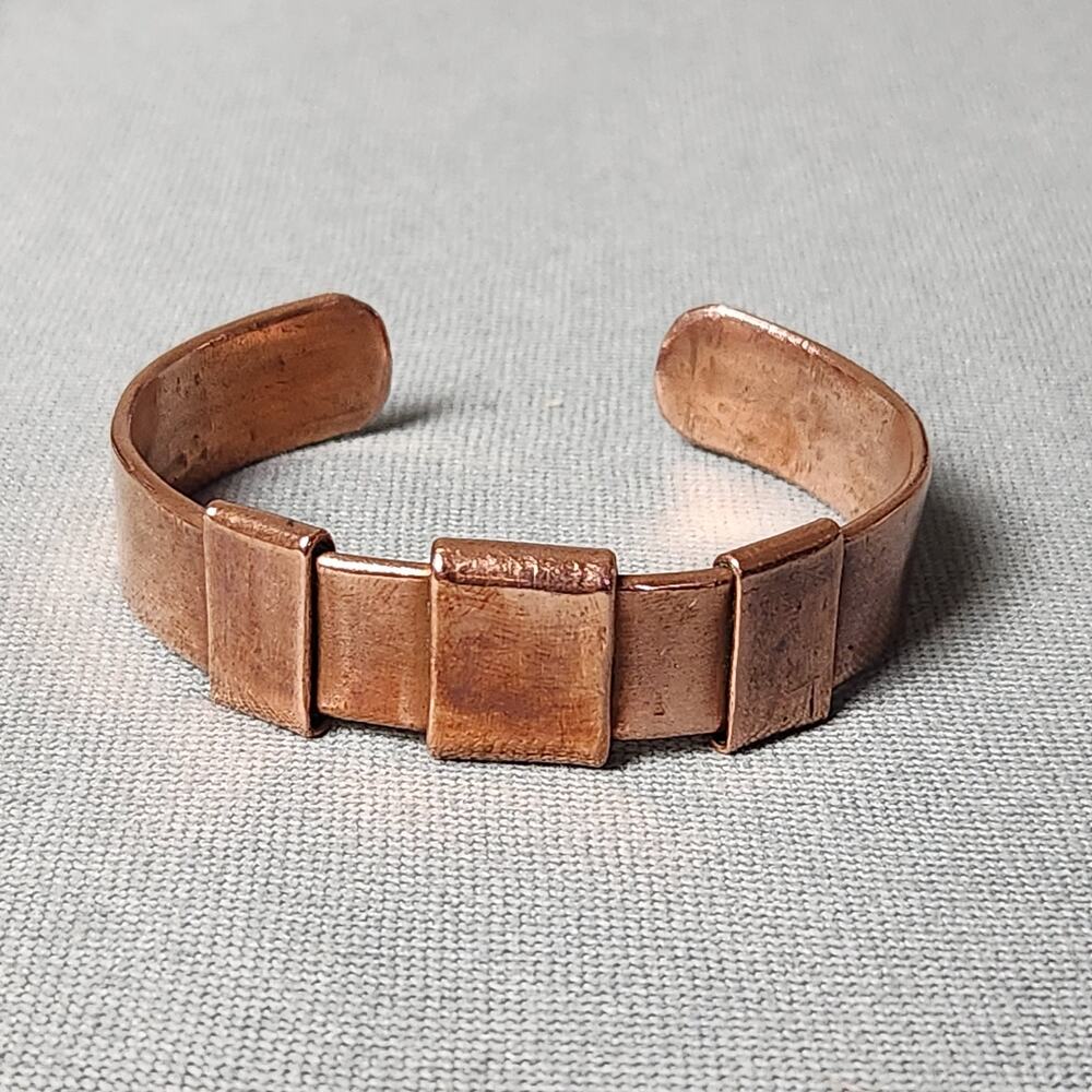 Handcrafted Copper Cuff Bracelet Statement Hammer… - image 1